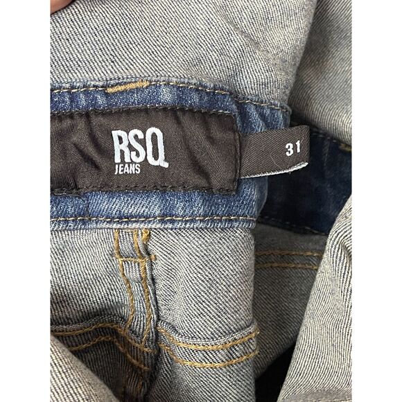 Denim Overalls Women Size 31 Blue Denim Distressed Y2K Stretch RSQ - Picture 4 of 7